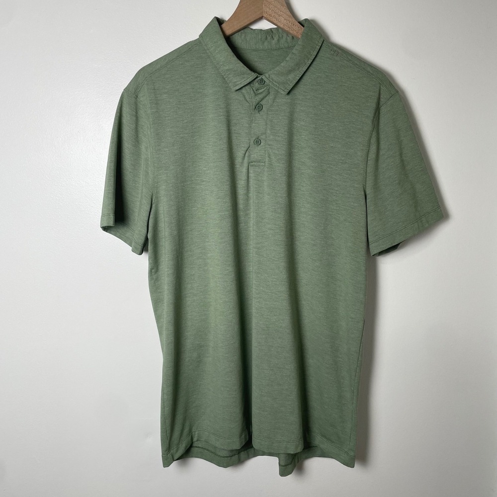 Lululemon Evolution Polo Shirt Mens M Green Heathered Short Sleeve Golf Athletic